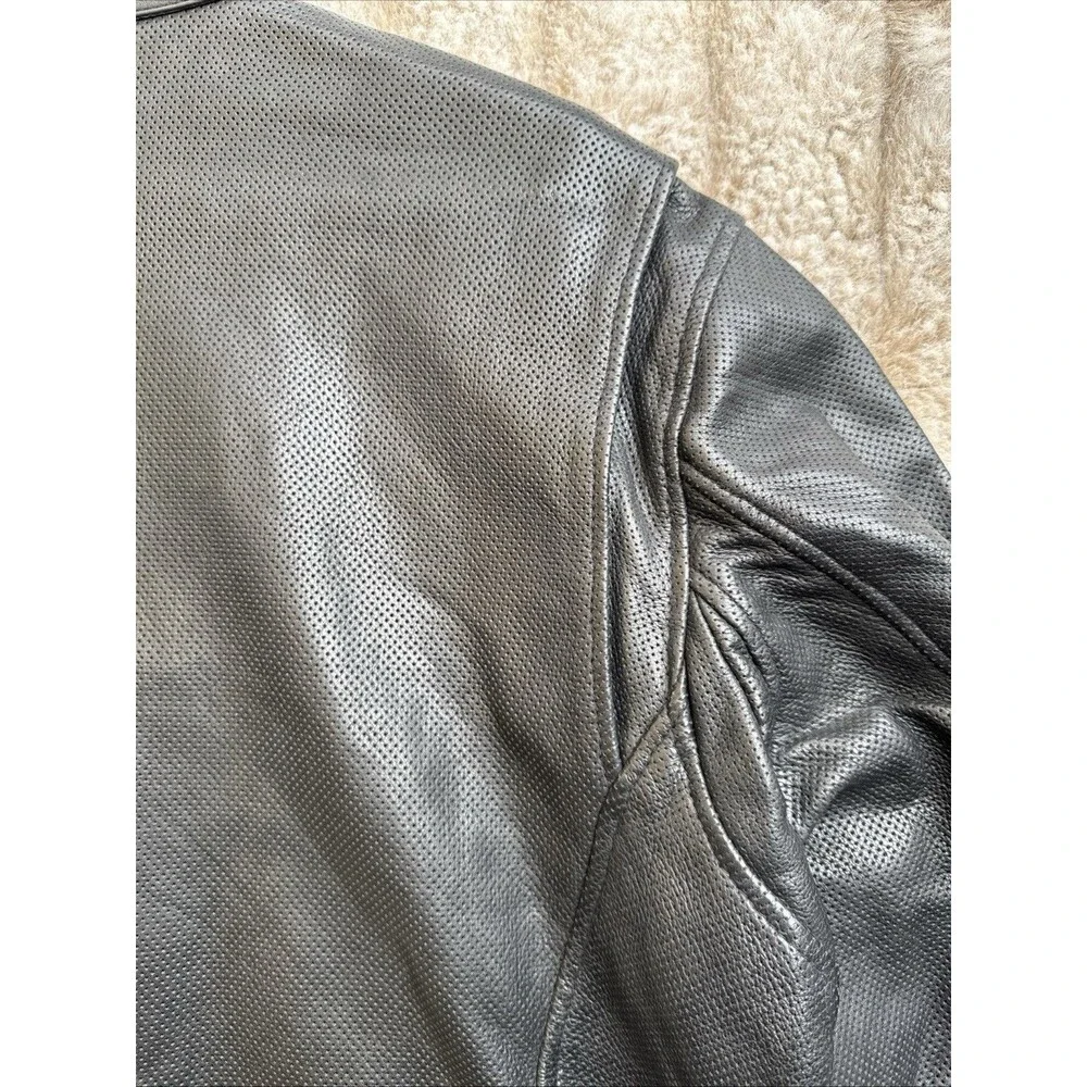 First Mfg Men's Motorcycle Perforated Leather Jacket Long Sleeve Size 3X